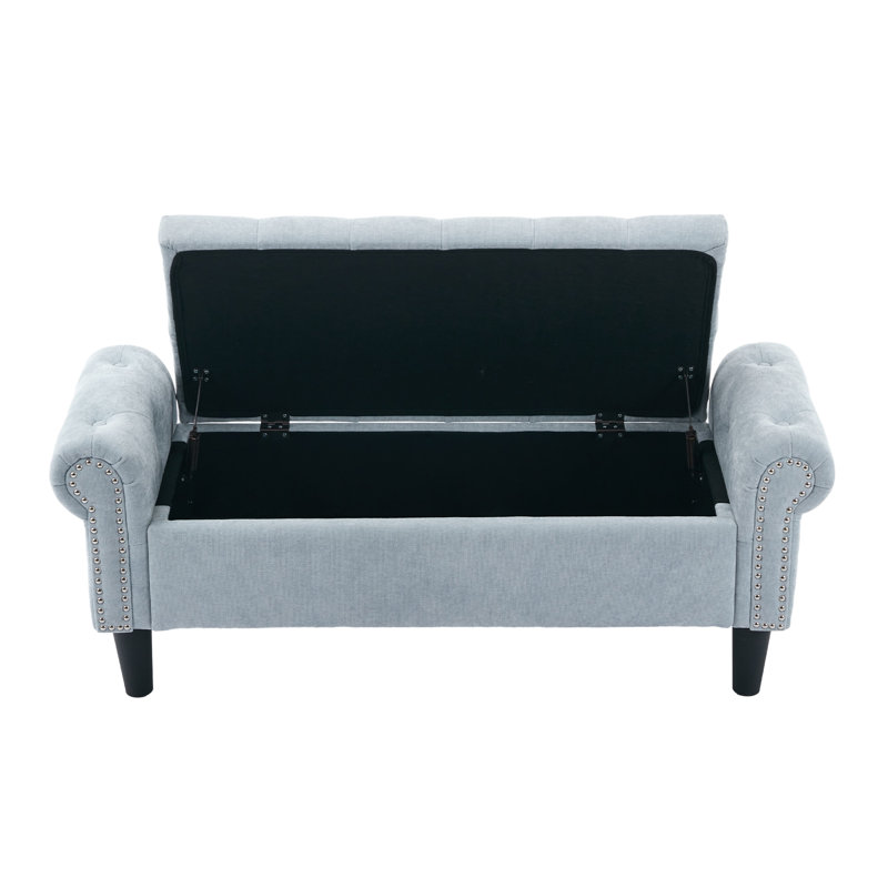Elisama 50" Chenille Upholstered Tufted Storage Bench, Blue