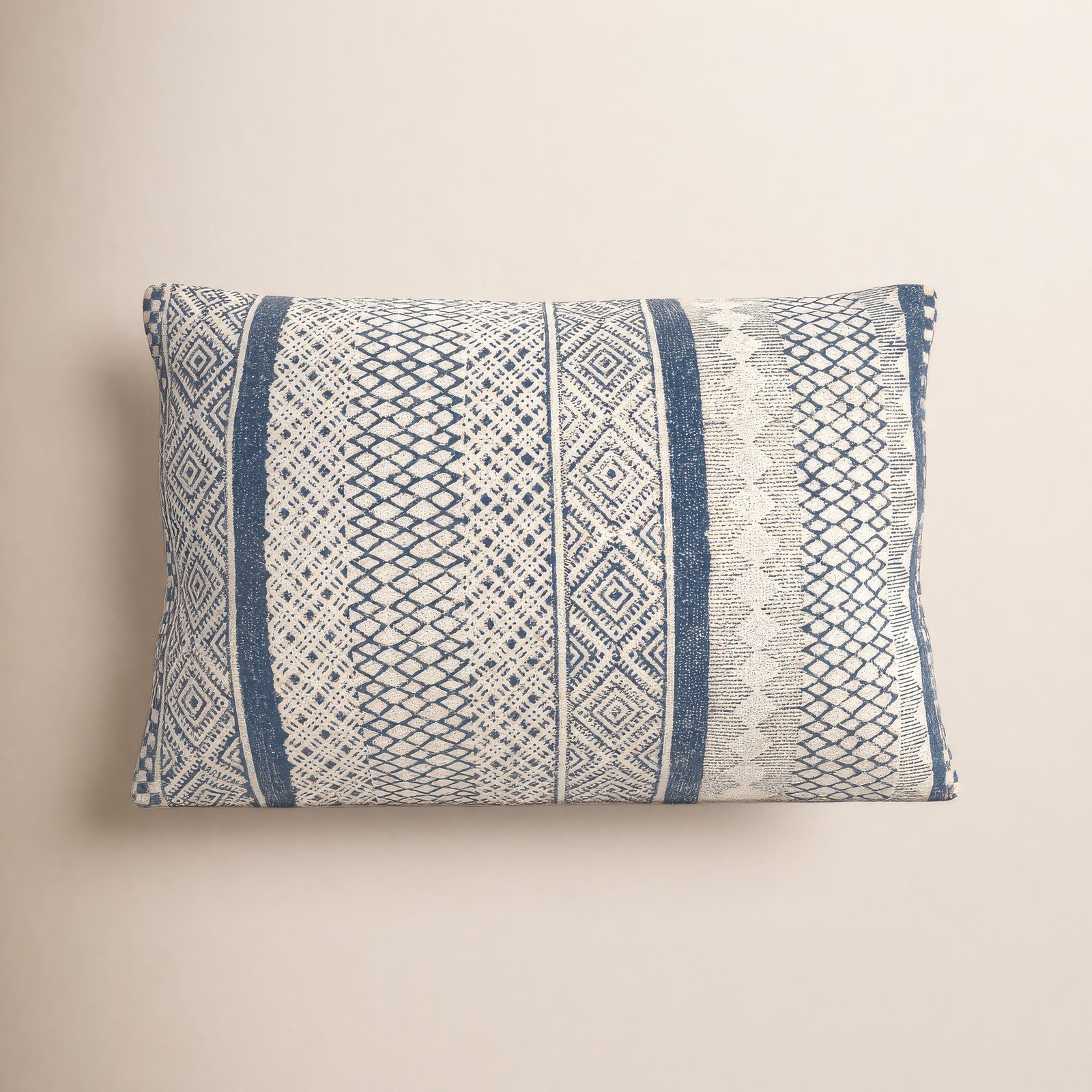 Zetta Geometric Cotton Lumbar Throw Pillow, Down, Beige/Denim