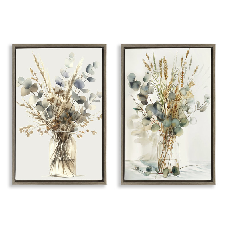 Ensemble de 2 toiles flottantes  Eucalyptus Jar par Steve Hunziker, H 25 po x l 17 po, Cadre flottant orme Montalcino