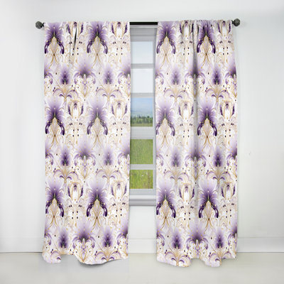 Damas mauve et blanc motif Art déco II - rideau bohémien - velours obscurcissant - 1 panneau