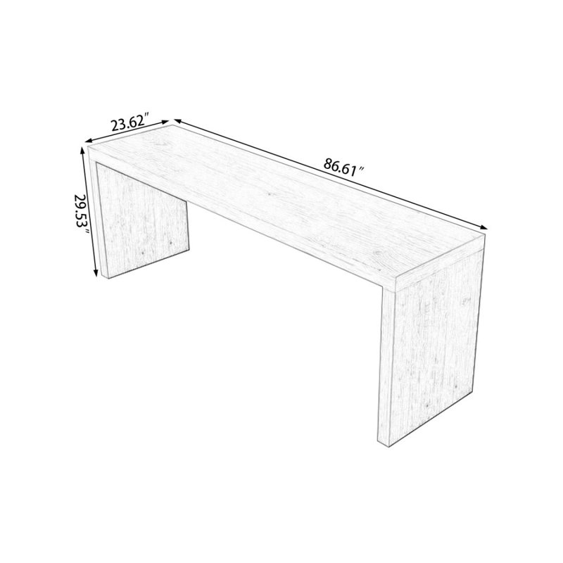Bureau d'écriture Burlywood, H 29,53 po x l 86,61 po x P 23,62 po