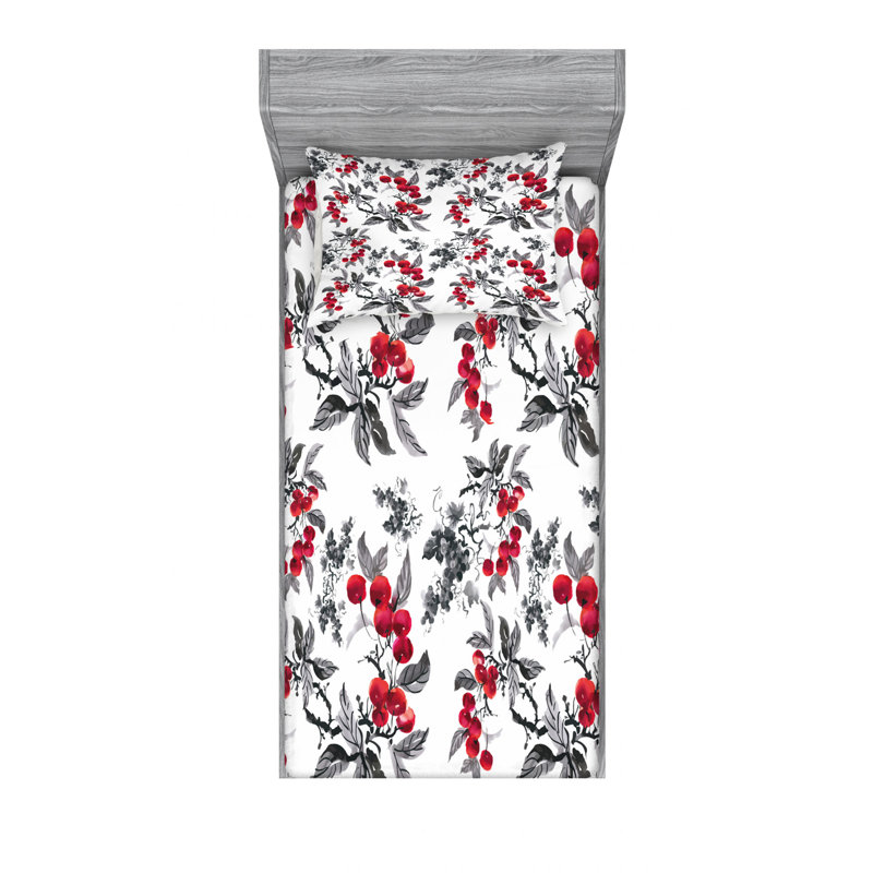Microfiber Floral Sheet Set, Twin Sheet Set with Fitted Sheet