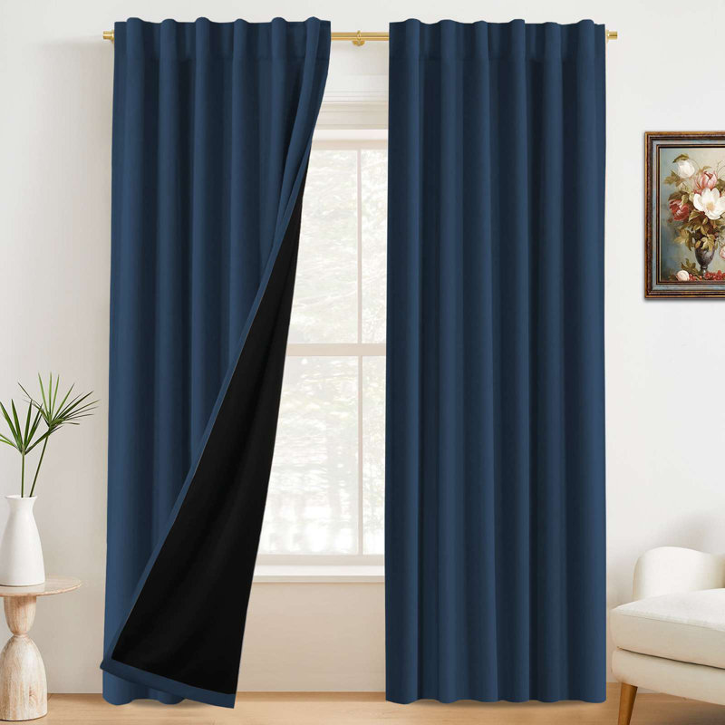 100% Blackout Curtains for Bedroom with Liner Full Room Darkening Curtains Thermal Insulated Back Tab/Rod Pocket Window Drapes for Living Room, 2 Panels