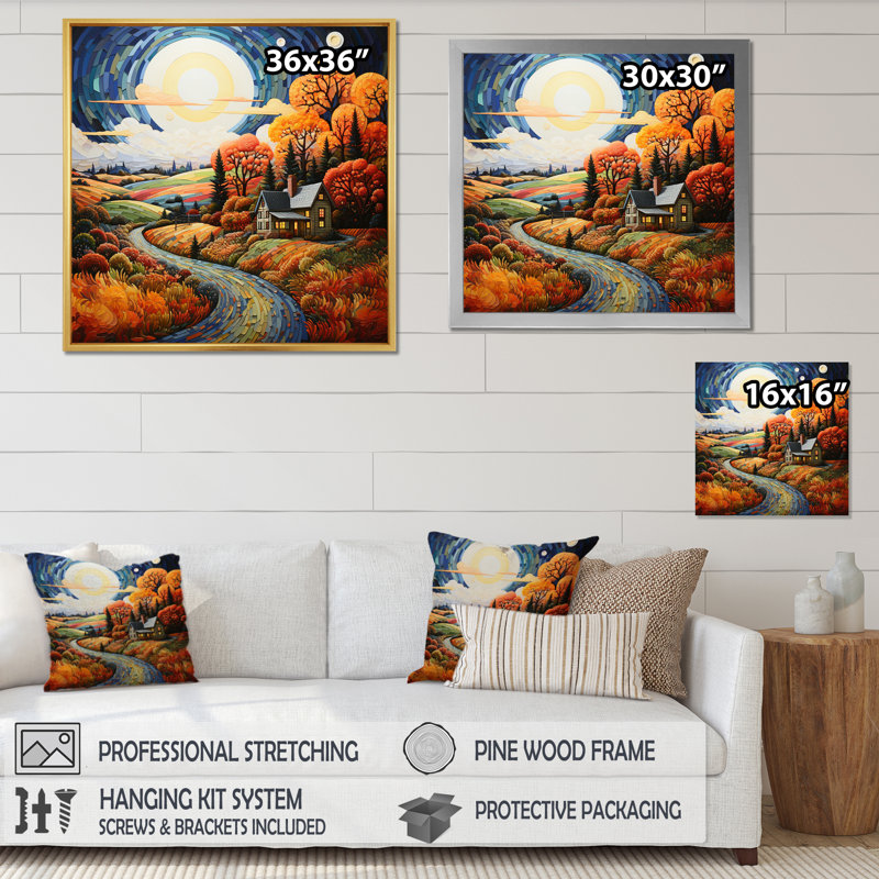 Farmhouse Farmstead Bliss Pointillism II - Farm Wall Art Living Room, H 16 po x l 16 po, Cadre flottant noir