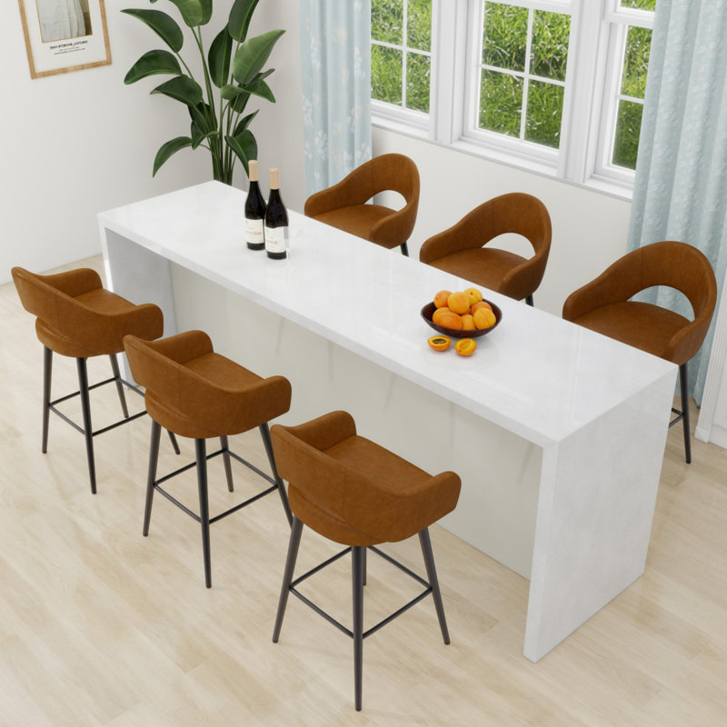(Set Of 2) 360° Swivel Upholstered Barstools With Back And Metal Legs 26" H Seat Height For Home Bar, Brown