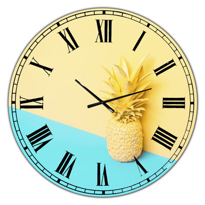Rose et bleu ananas - grande horloge murale moderne