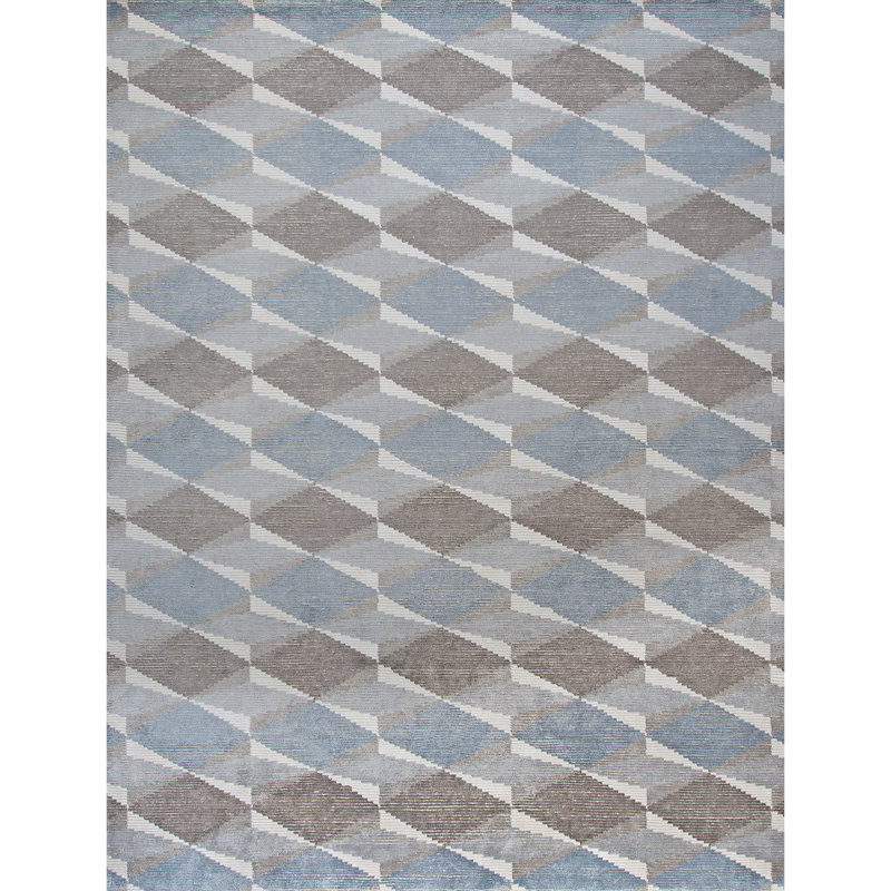 Tapis argent noué à la main de haute qualité, Rectangle 9 pi x 12 pi
