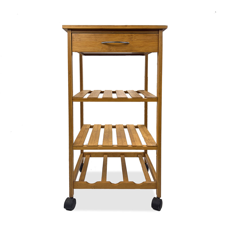 Chariot moderne moderne avec trois tablettes ouvertes et un tiroir de rangement