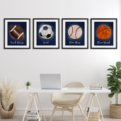 Game On Sports Goals 4pc Framed Print Under Glass Set, design by Christine Simpson Art