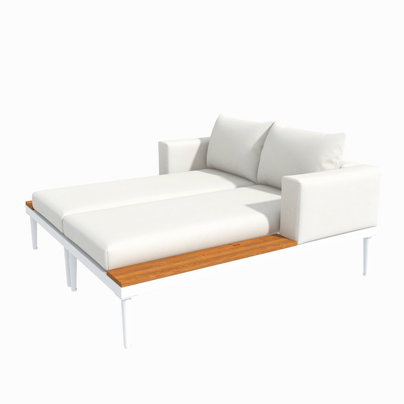 Modern Outdoor Daybed Patio Metal Daybed, White, Beige 