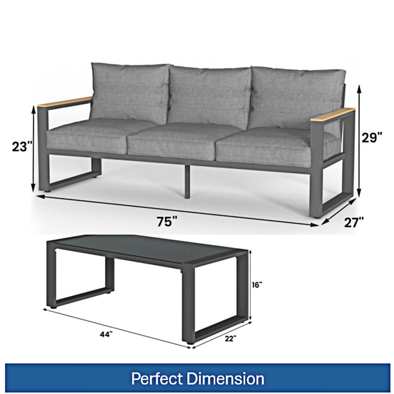 2-Piece Outdoor Sofa Couch Set, Gray