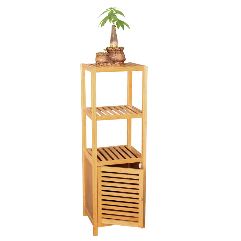 Ottley Freestanding Bamboo Bathroom Storage Cabinet, 4-Tier Open Shelf with Slatted Door, 43.3" Tall