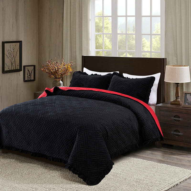 Modern & Contemporary Quilt, Black, Twin Quilt + 1 Queen Sham