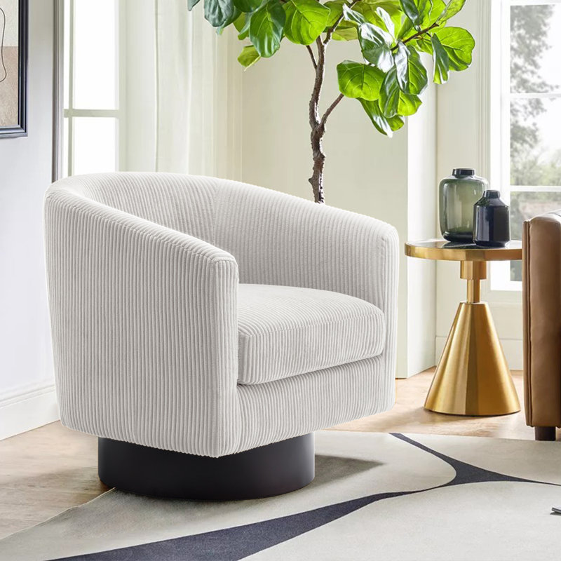 Bennett 72.1Cm Wide Swivel Barrel Chair, Beige Corduroy