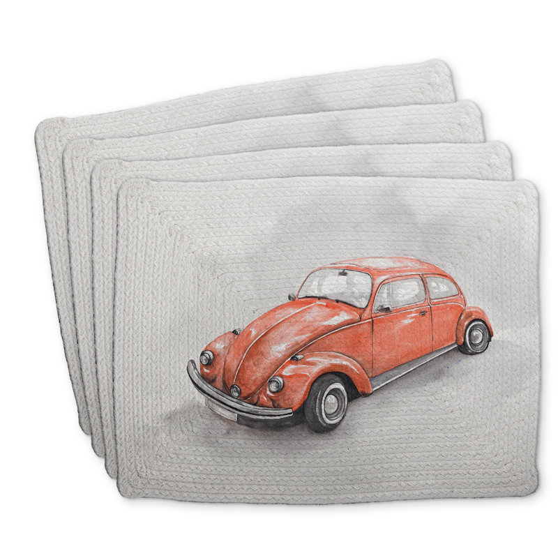 Ensemble de 4 napperons vintage en polyester tressé rouge Beetle