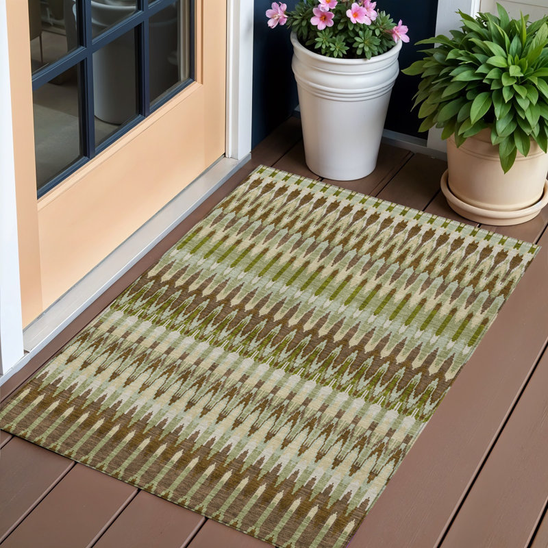 Tapis intérieur / extérieur lavable 3 pi x 5 pi vert et brun artichaut