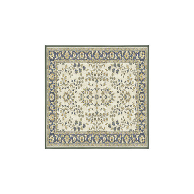 Tapis bleu / beige en chenille / polyester tissé à la main Deshan