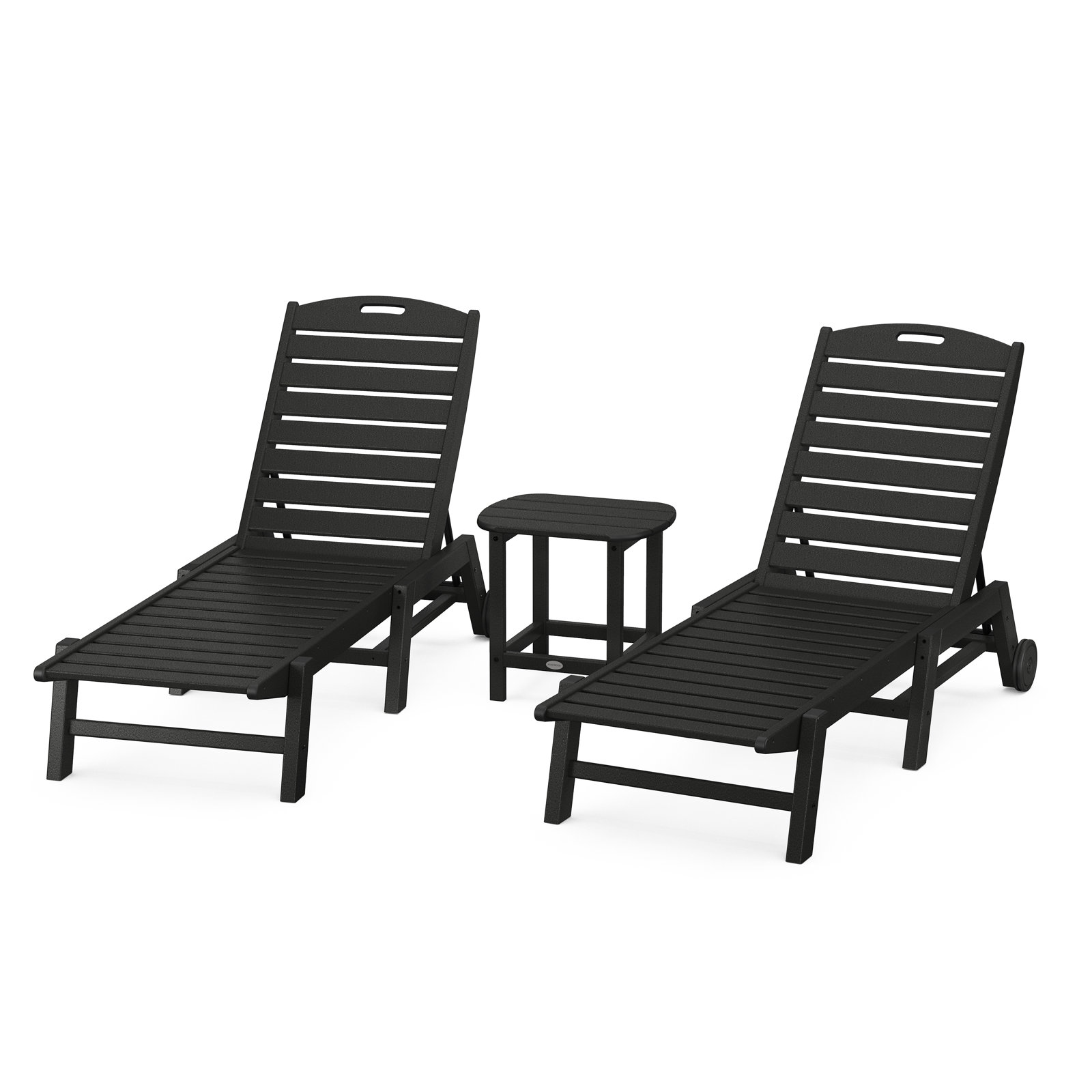 Nautical 3-Piece Chaise Lounge Set With Side Table, Black