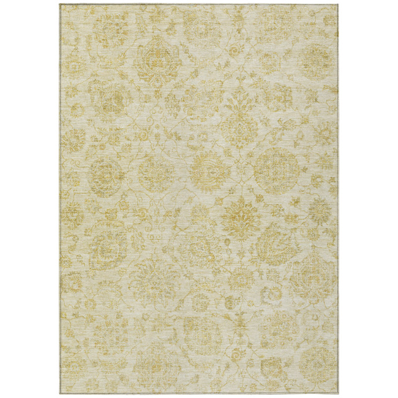 Machine Washable Indoor/Outdoor Xhevrie Gold Rug, Rectangle 10' x 14'