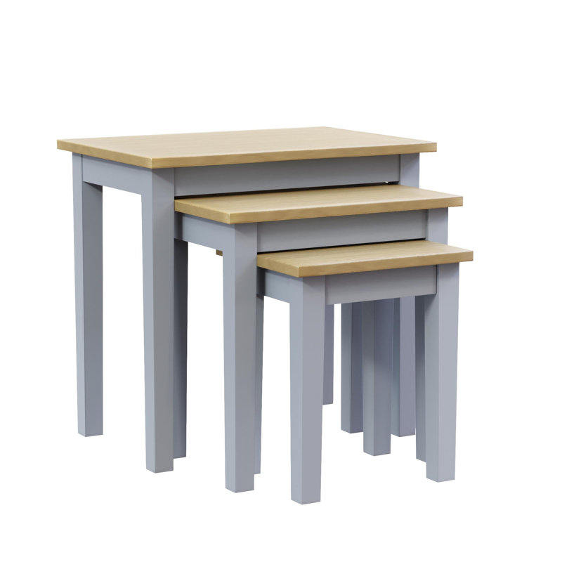 Analynn 3 Piece Nest of Tables, Oak, Grey