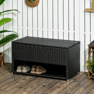 Coffre de terrasse en osier de rotin pour l'extérieur avec doublure, idéal pour les solutions de rangement pour la piscine, le patio et l'intérieur