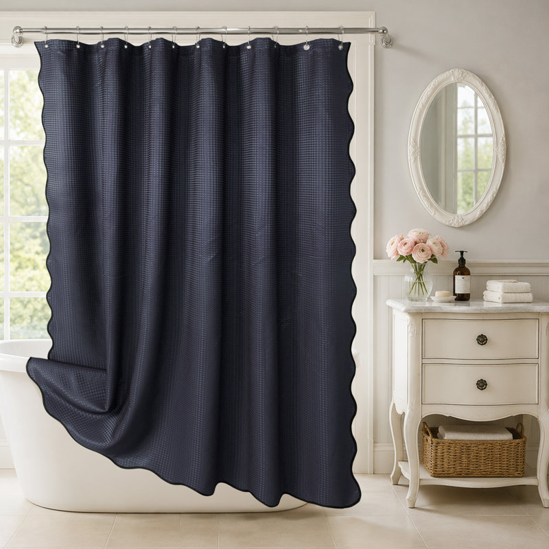 Rideau de douche gaufré festonné pour salle de bain, Navy