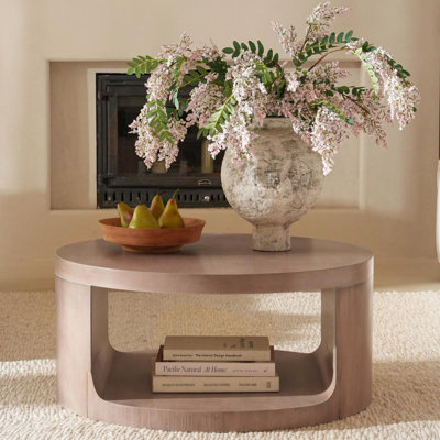 Round Coffee Table with Storage, 31" Modern Living Room Table, 2 Tier Circle Wood Centre Tables for Apartment, Living Room, Open-Style Storage Tea Tables, 31"*14.1" (Dusty Pink)