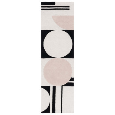 Felipe Blush Black Hand-Woven Wool Geometric Rug