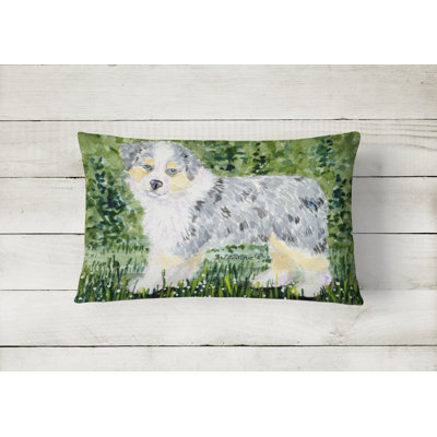 Australian Shepherd Indoor/Outdoor Gray/Green Throw Pillow