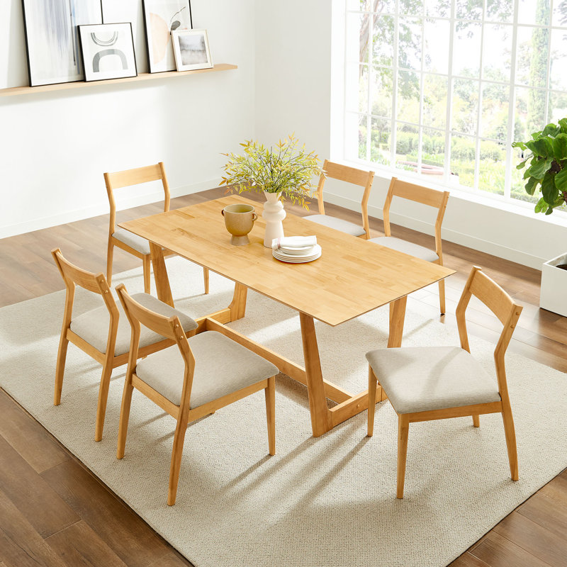 Ensemble de salle à manger en bois 7 pièces avec chaises rembourrées en tissu Solara, Naturel