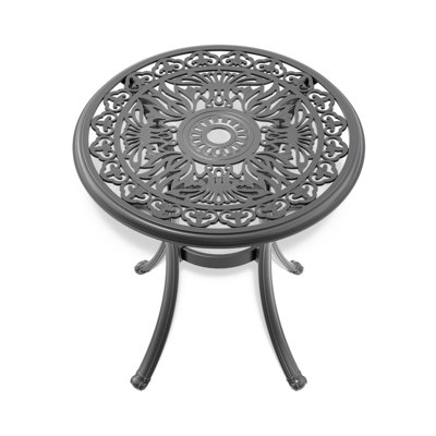 Cast Aluminum Garden Table 27.14" - Black Frame, Umbrella Slot, 14.18lbs, Weather , 160lbs Capacity, 4 Patio 27.14 Inch Black, Hole, 4, Easy To Assemble,