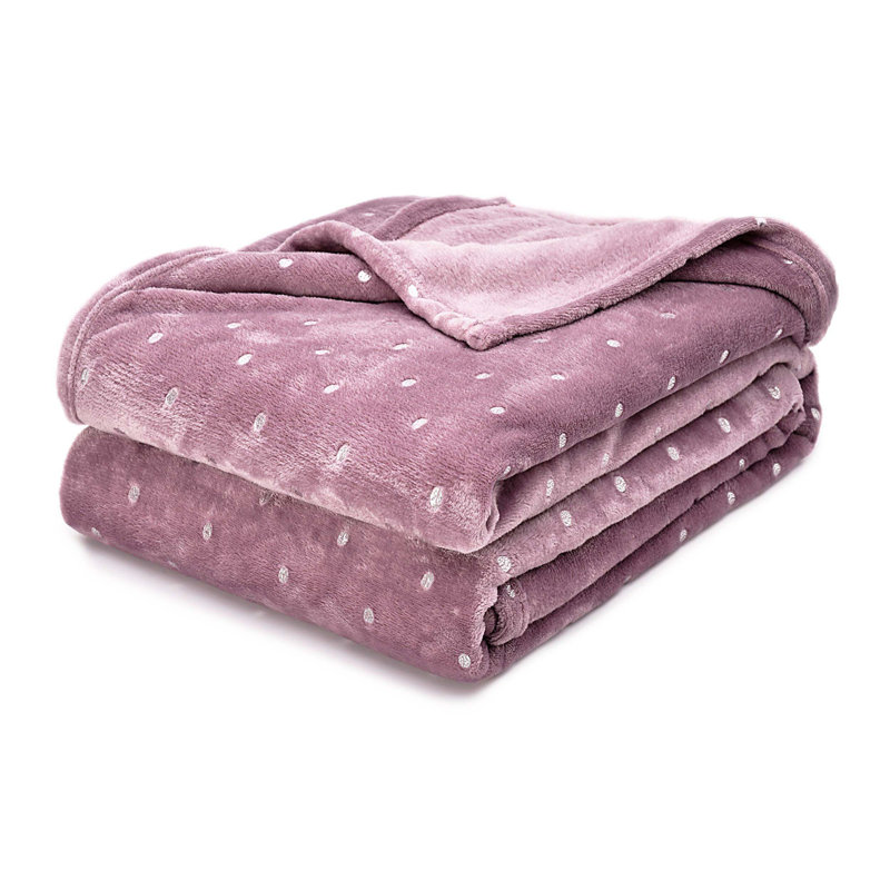 Mauve Polka Dot Reversible Fleece Throw Blanket