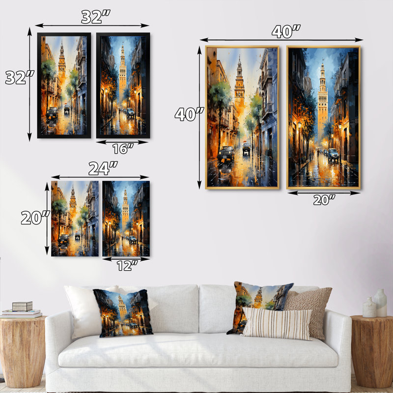 «Espagne Sevilles Iconic Giralda», 2 pièces, Cadre blanc, H 32 po x l 32 po
