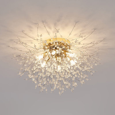6-Light Sputnik Flush Mount Ceiling Light Fixture, Modern Gold Crystal Firework Ceiling Lights, Close To Ceiling Lamp