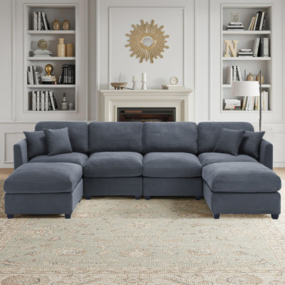 Corduroy U-Shaped Sectional W/ Ottoman