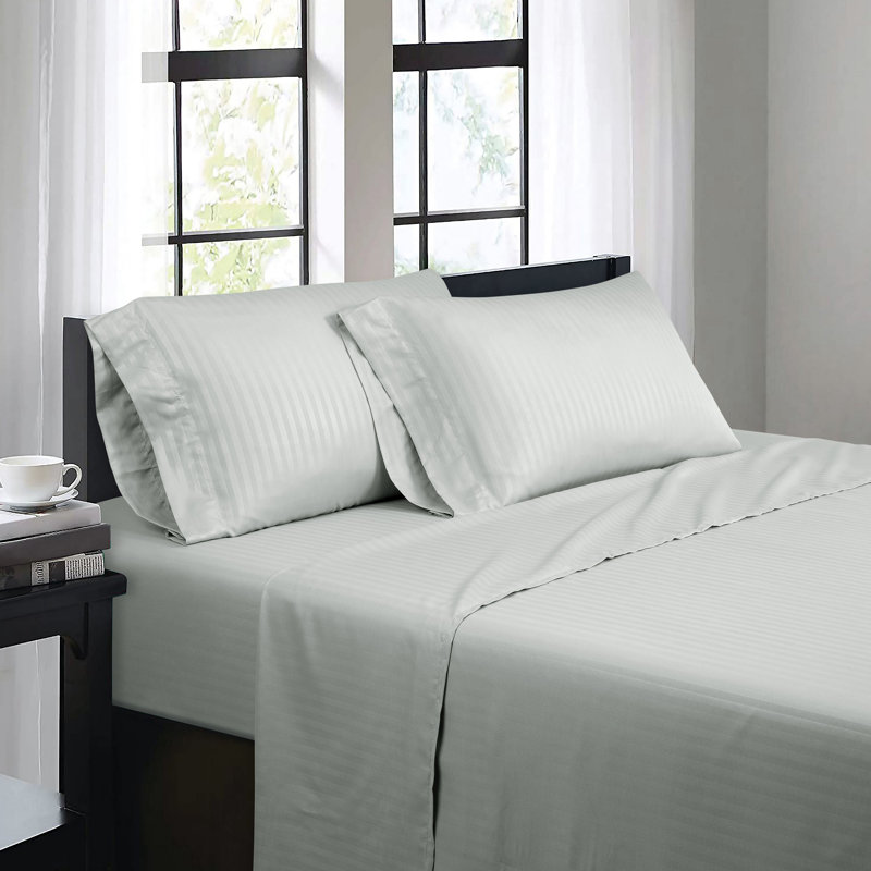 Ensemble de draps 4 pièces Bibb Home, Gris clair, Ensemble de draps pour grand lit avec 2 taies d'or