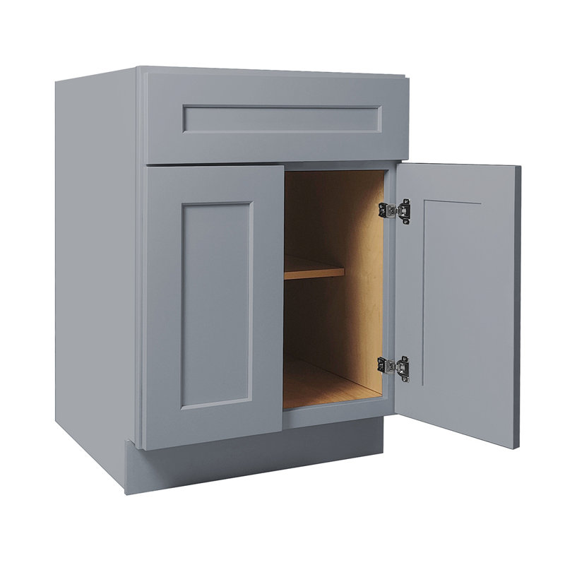 Armoire de base double en bois massif gris foncé Shaker, pour la cuisine, la buanderie et la salle de bain.