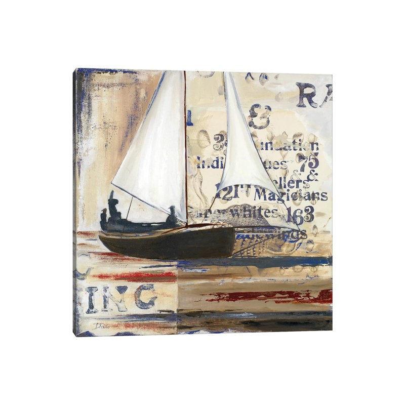 Blue Sailing race I par Patricia Pinto-impression d’art graphique, Toile tendue, Pas de tapis, H 18 po x l 18 po x 1,5 po