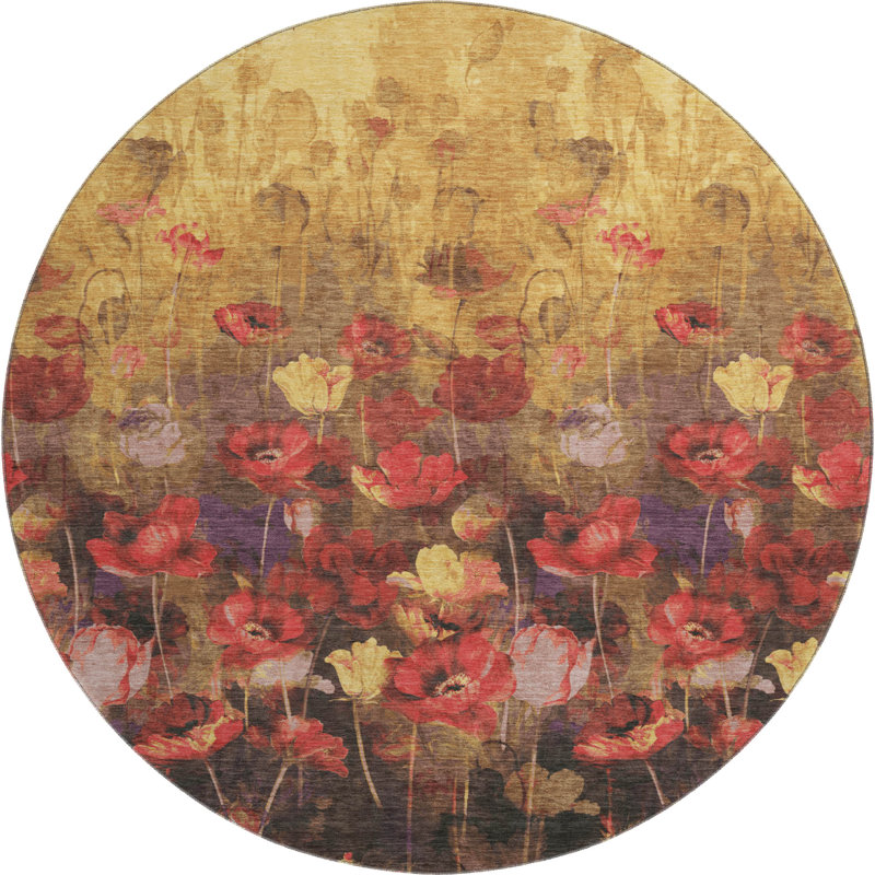 Premium Machine Washable Lyndhurst AMF992 Floral Rug, Round 8'