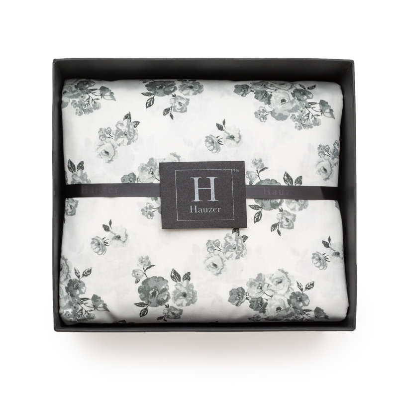 Imprimé de roses délavées. Ensemble de draps 100% coton, Grand, Gris/blanc