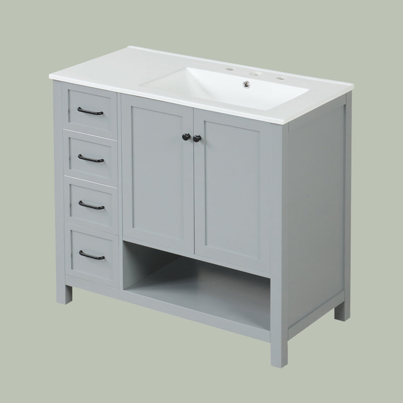 Meuble-lavabo 36 po avec lavabo en céramique, Gris, Noir