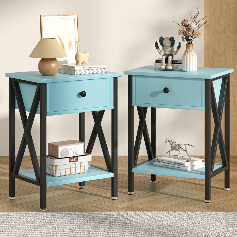 Demmer End Table with Storage, Light Blue