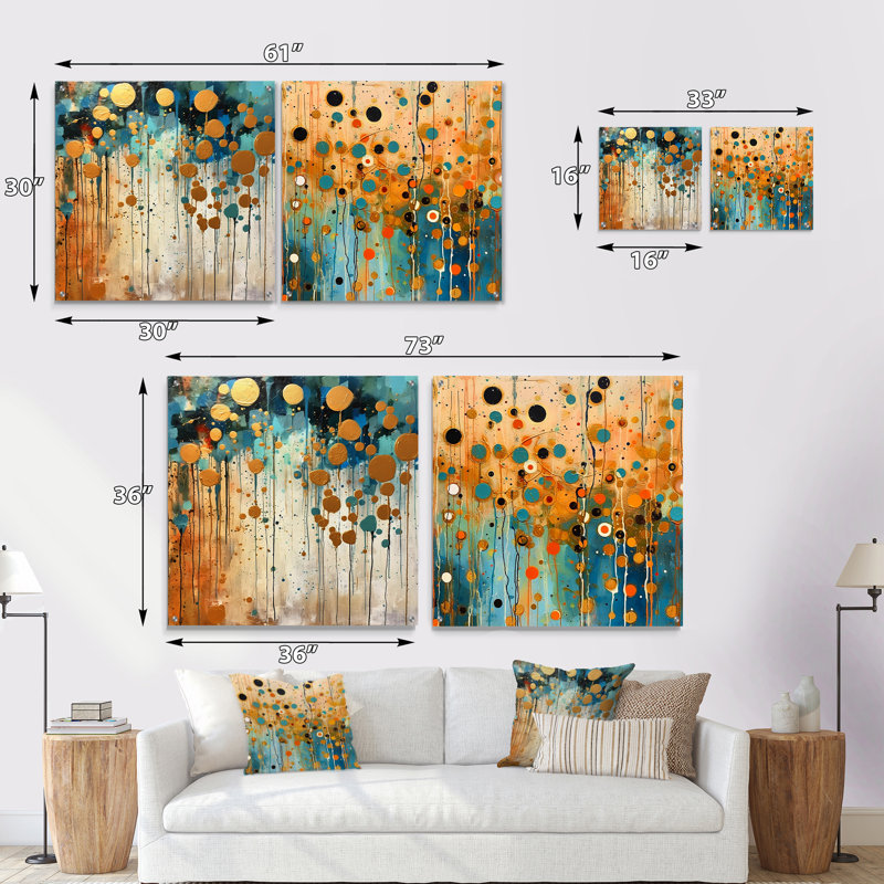 Retro Remix II - ensemble de 2 peintures murales abstraites en acrylique, H 36 po x l 73 po