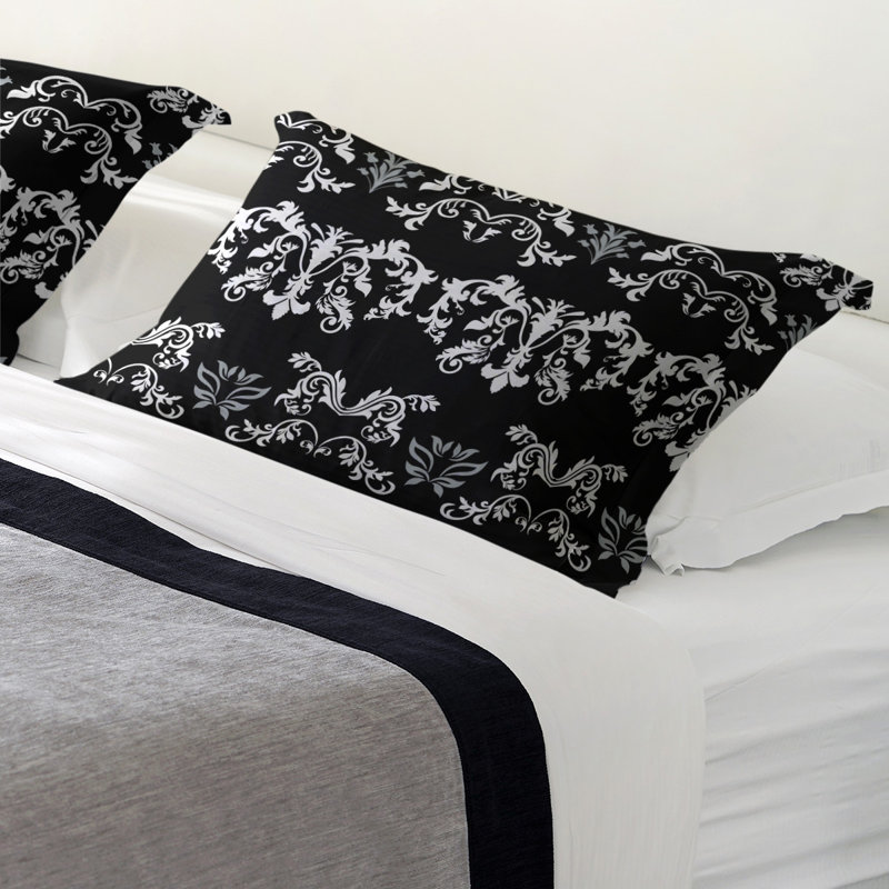 Football Baroque Pattern Pillow Sham, Standard, Microfiber, Black/White/Silver