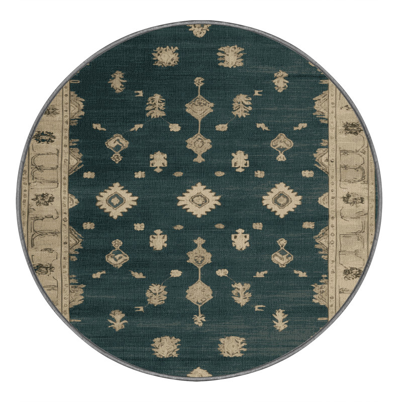 Machine Washable Overdyed Green Area Rug, Round 4'
