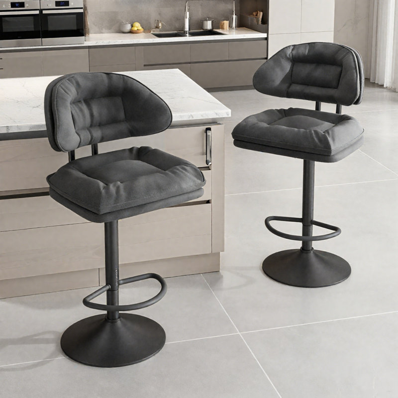 Bar Stool Set Of 2, Modern Bar Stools, Ergonomic Upholstered Stools With Back & Footrest, Adjustable Swivel Counter Stools For Kitchen Island