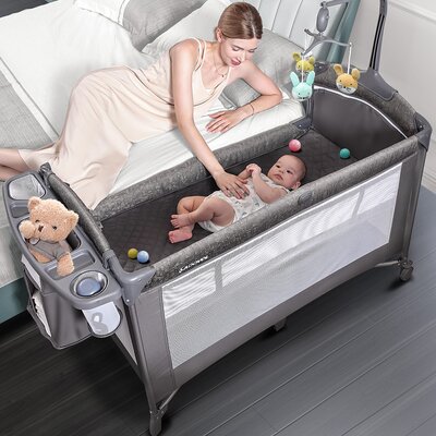 3 In 1 Nursery Center Includes Bedside Crib, Pack and Play, Diaper Changer, Diaper Organizer, Swivel Mobile, Baby Bassinet -  Aerobath, UP650S-US