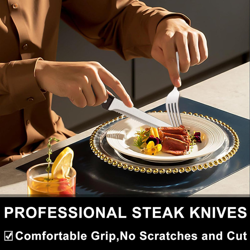 Ensemble 49 pièces d'argenterie avec organisateur, couverts en acier inoxydable pour 8, ustensiles de coutellerie avec couteaux à steak, antirouille, poli miroir, va au lave-vaisselle