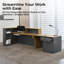 Bureau de réception en L 87 po avec comptoir, comptoir avant moderne avec armoire de rangement, tablettes ouvertes, tiroir verrouillable et plateau à clavier pour le bureau, le hall d'entrée et la caisse