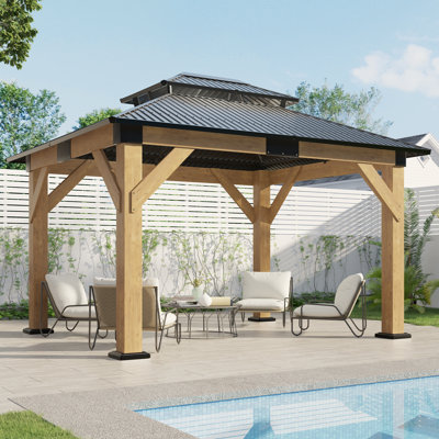 Classic  Solid Wood Storage Gazebo With Double Iron Roof